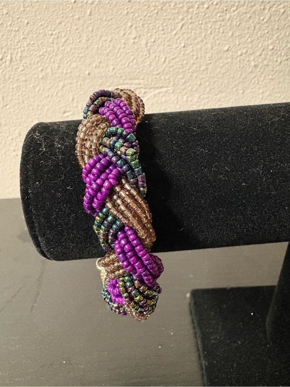 Purple Bronze Iridescent Seed Bead Braided Statement Bracelet